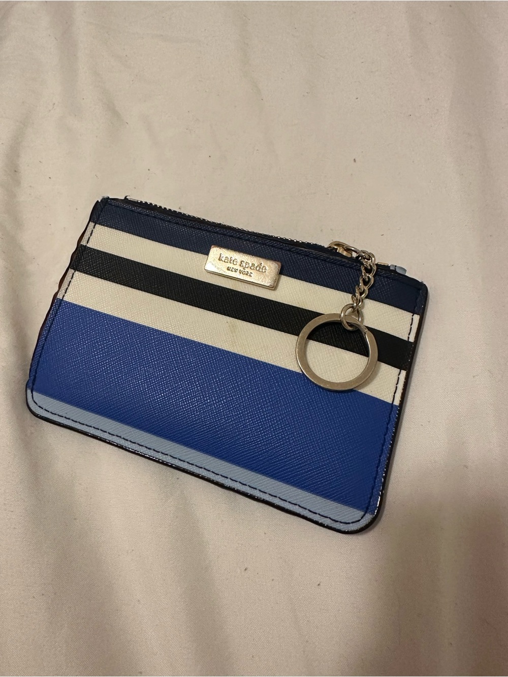 kate spade Blue & White Striped Card Holder Keyring